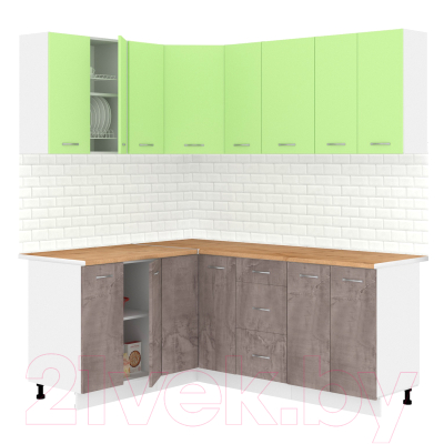 Готовая кухня Кортекс-мебель Корнелия Лира 1.5x1.9 (зеленый/оникс/дуб бунратти)