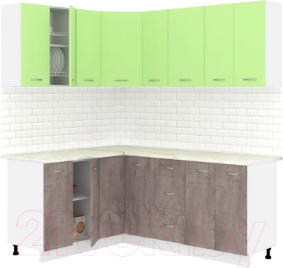 Готовая кухня Кортекс-мебель Корнелия Лира 1.5x1.9 (зеленый/оникс/королевский опал)