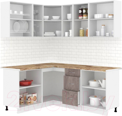 Кухонный гарнитур Кортекс-мебель Корнелия Лира 1.5x1.9 (зеленый/оникс/мадрид)