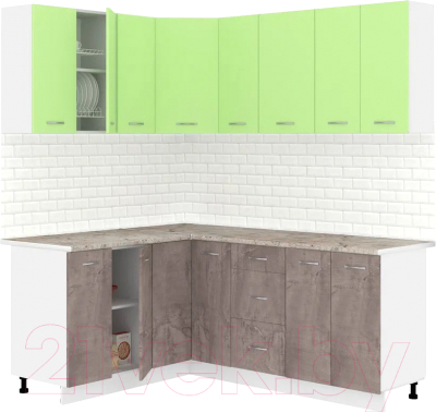 Кухонный гарнитур Кортекс-мебель Корнелия Лира 1.5x1.9 (зеленый/оникс/марсель)