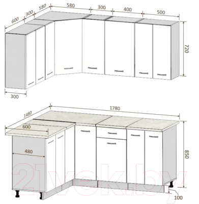 Готовая кухня Кортекс-мебель Корнелия Лира 1.5x1.8 (розовый/оникс/мадрид)
