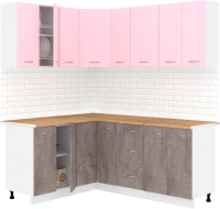 Готовая кухня Кортекс-мебель Корнелия Лира 1.5x1.9 (розовый/оникс/дуб бунратти) - 