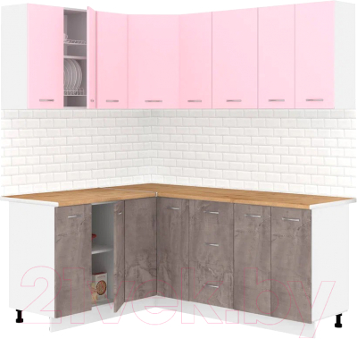 Готовая кухня Кортекс-мебель Корнелия Лира 1.5x1.9 (розовый/оникс/дуб бунратти)