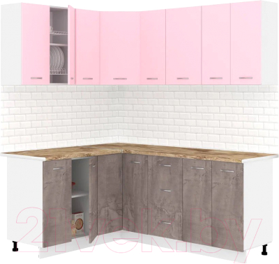 Готовая кухня Кортекс-мебель Корнелия Лира 1.5x1.9 (розовый/оникс/мадрид)