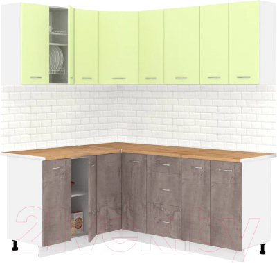 Готовая кухня Кортекс-мебель Корнелия Лира 1.5x1.9 (салатовый/оникс/дуб бунратти)