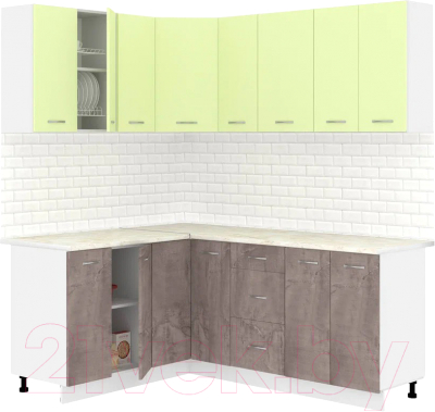 Готовая кухня Кортекс-мебель Корнелия Лира 1.5x1.9 (салатовый/оникс/королевский опал)
