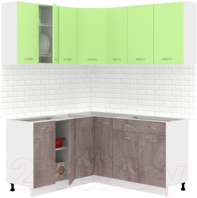 Готовая кухня Кортекс-мебель Корнелия Лира 1.5x1.9 без столешницы (зеленый/оникс)