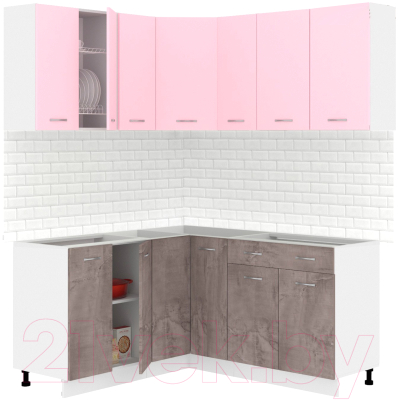 Готовая кухня Кортекс-мебель Корнелия Лира 1.5x1.9 без столешницы (розовый/оникс)