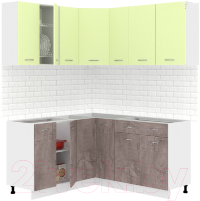 Кухонный гарнитур Кортекс-мебель Корнелия Лира 1.5x1.9 без столешницы (салатовый/оникс)
