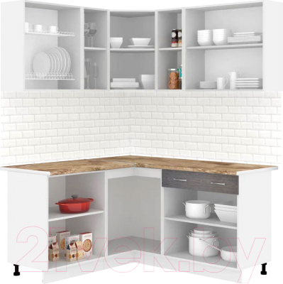 Кухонный гарнитур Кортекс-мебель Корнелия Лира 1.5x2.0 (белый/береза/мадрид)