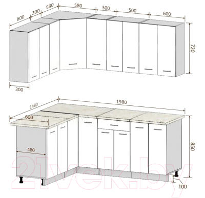 Кухонный гарнитур Кортекс-мебель Корнелия Лира 1.5x2.0 (зеленый/оникс/мадрид)