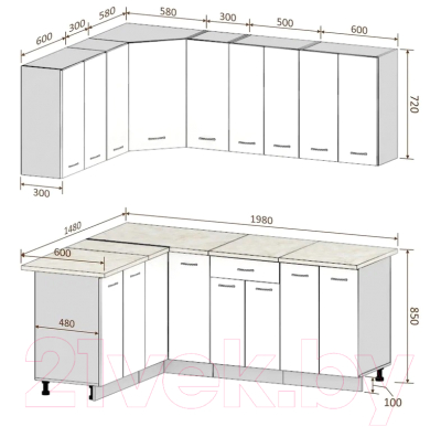 Кухонный гарнитур Кортекс-мебель Корнелия Лира 1.5x2.0 (крем/капучино/мадрид)