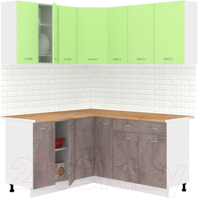 Кухонный гарнитур Кортекс-мебель Корнелия Лира 1.5x2.0 (зеленый/оникс/дуб бунратти)