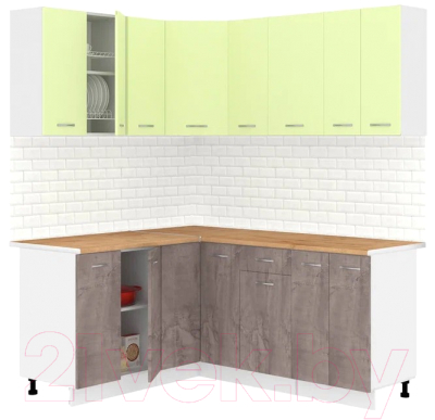 Кухонный гарнитур Кортекс-мебель Корнелия Лира 1.5x1.8 (салатовый/оникс/дуб бунратти)