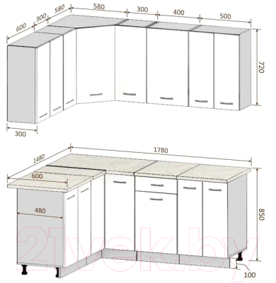 Готовая кухня Кортекс-мебель Корнелия Лира 1.5x1.8 (салатовый/оникс/королевский опал)