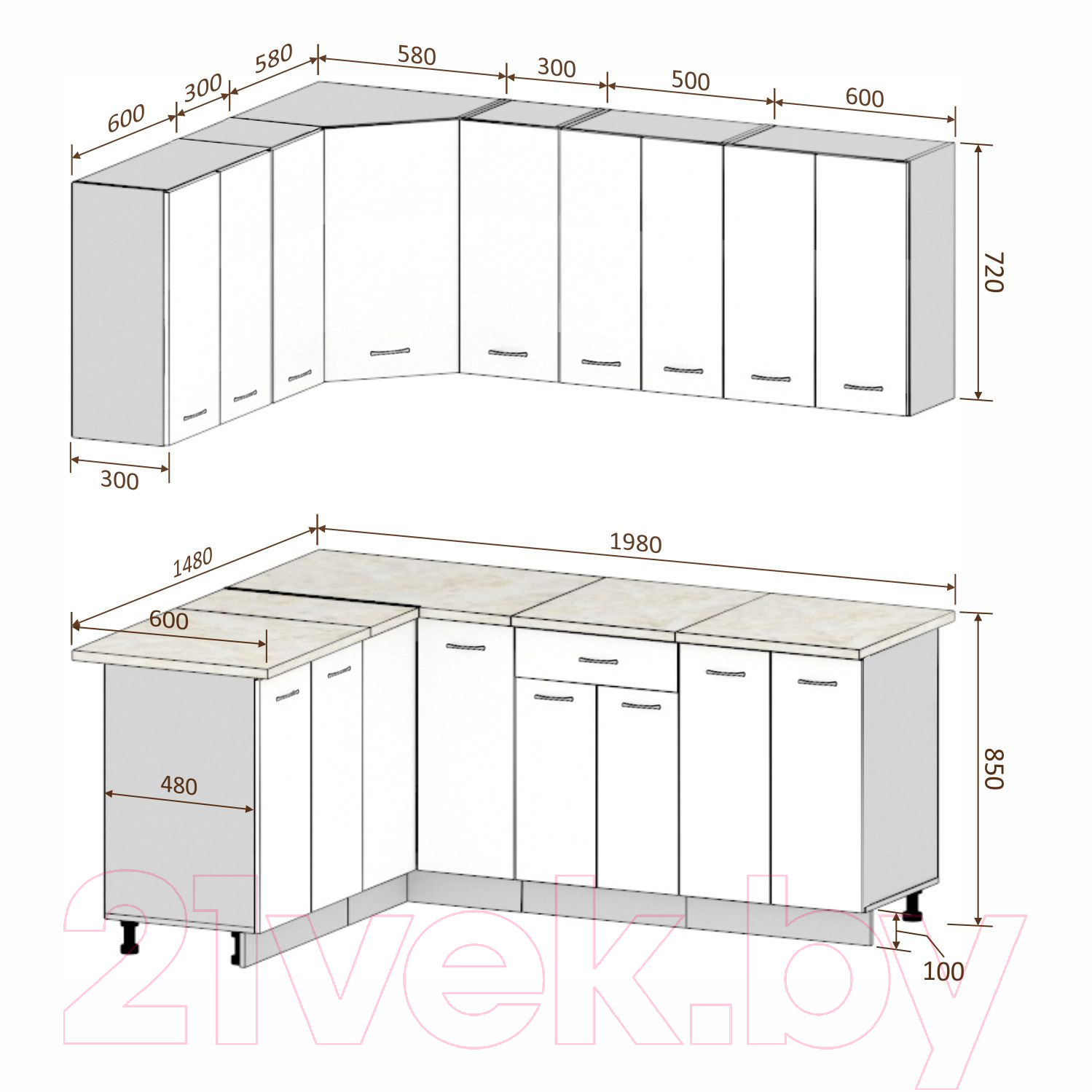 Готовая кухня Кортекс-мебель Корнелия Лира 1.5x2.0 без столешницы