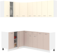 Кухонный гарнитур Кортекс-мебель Корнелия Лира 1.5x2.0 без столешницы (крем/капучино) - 