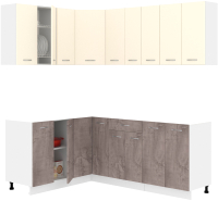 Кухонный гарнитур Кортекс-мебель Корнелия Лира 1.5x2.0 без столешницы (крем/оникс) - 