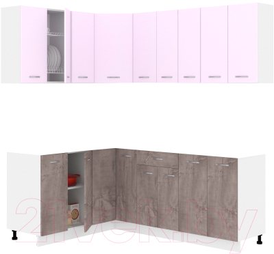 Готовая кухня Кортекс-мебель Корнелия Лира 1.5x2.0 без столешницы (сирень/оникс)