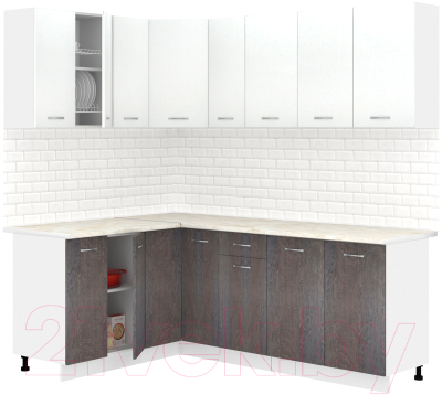 Готовая кухня Кортекс-мебель Корнелия Лира 1.5x2.1 (белый/береза/королевский опал)