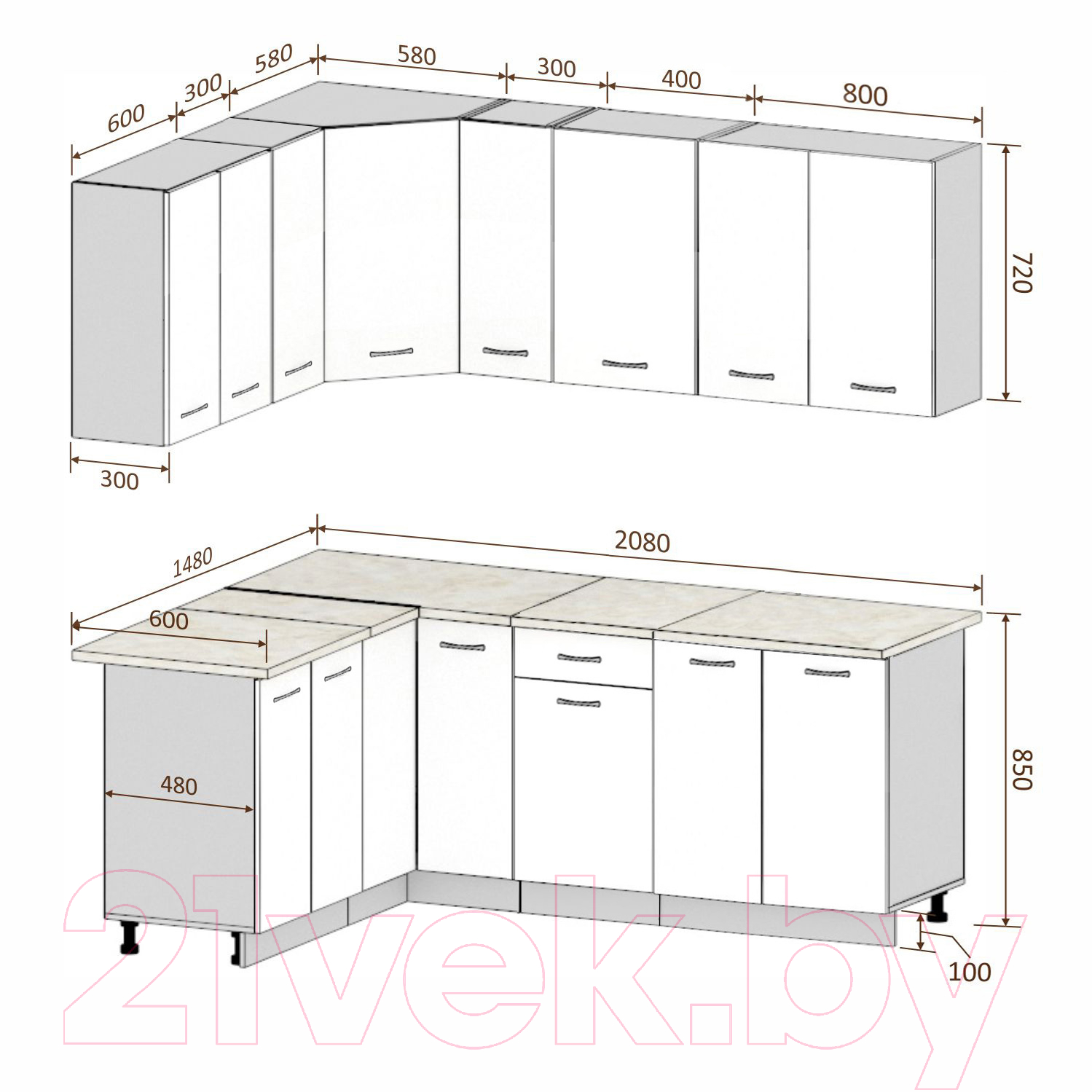 Готовая кухня Кортекс-мебель Корнелия Лира 1.5x2.1