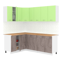 Кухонный гарнитур Кортекс-мебель Корнелия Лира 1.5x2.1 (зеленый/оникс/дуб бунратти) - 