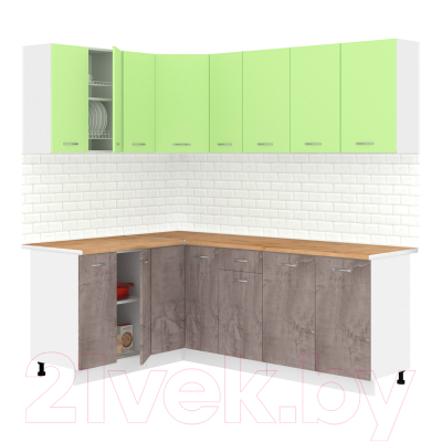 Готовая кухня Кортекс-мебель Корнелия Лира 1.5x2.1 (зеленый/оникс/дуб бунратти)