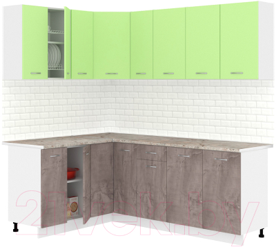 Кухонный гарнитур Кортекс-мебель Корнелия Лира 1.5x2.1 (зеленый/оникс/марсель)