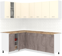 Кухонный гарнитур Кортекс-мебель Корнелия Лира 1.5x2.1 (крем/оникс/мадрид) - 