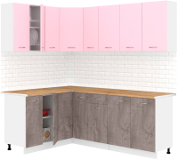 Готовая кухня Кортекс-мебель Корнелия Лира 1.5x2.1 (розовый/оникс/дуб бунратти) - 