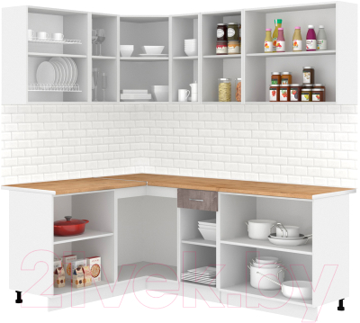Готовая кухня Кортекс-мебель Корнелия Лира 1.5x2.1 (розовый/оникс/дуб бунратти)