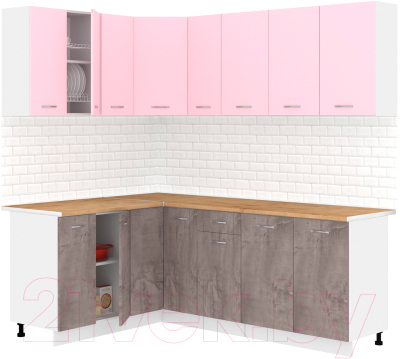 Кухонный гарнитур Кортекс-мебель Корнелия Лира 1.5x2.1 (розовый/оникс/дуб бунратти)