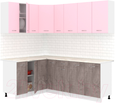 Кухонный гарнитур Кортекс-мебель Корнелия Лира 1.5x2.1 (розовый/оникс/королевский опал)