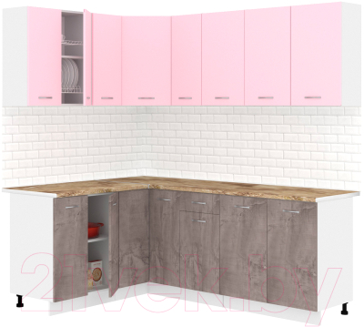 Кухонный гарнитур Кортекс-мебель Корнелия Лира 1.5x2.1 (розовый/оникс/мадрид)