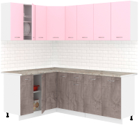 Готовая кухня Кортекс-мебель Корнелия Лира 1.5x2.1 (розовый/оникс/марсель) - 