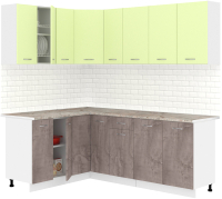 Кухонный гарнитур Кортекс-мебель Корнелия Лира 1.5x2.1 (салатовый/оникс/марсель) - 