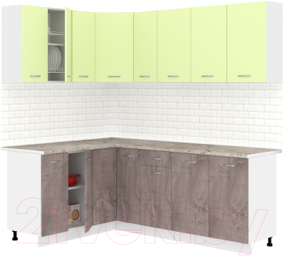 Кухонный гарнитур Кортекс-мебель Корнелия Лира 1.5x2.1 (салатовый/оникс/марсель)