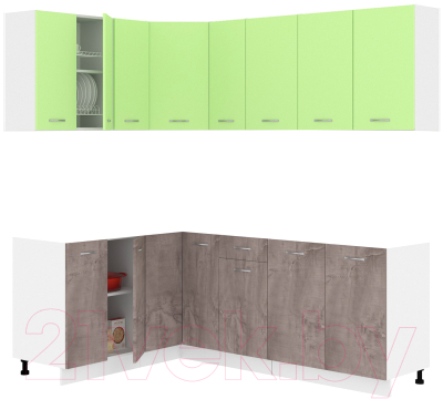 Готовая кухня Кортекс-мебель Корнелия Лира 1.5x2.1 без столешницы (зеленый/оникс)