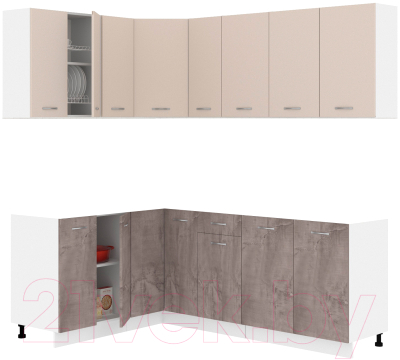 Готовая кухня Кортекс-мебель Корнелия Лира 1.5x2.1 без столешницы (капучино/оникс)