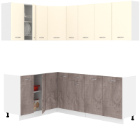 Кухонный гарнитур Кортекс-мебель Корнелия Лира 1.5x2.1 без столешницы (крем/оникс) - 