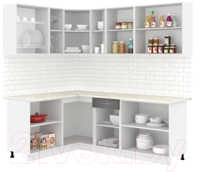 Готовая кухня Кортекс-мебель Корнелия Лира 1.5x2.2 (белый/береза/королевский опал)