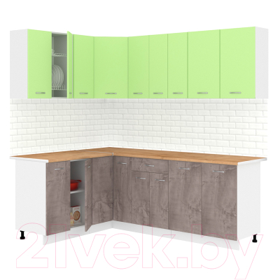 Готовая кухня Кортекс-мебель Корнелия Лира 1.5x2.2 (зеленый/оникс/дуб бунратти)