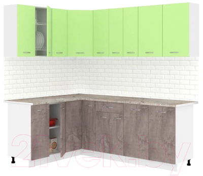 Готовая кухня Кортекс-мебель Корнелия Лира 1.5x2.2 (зеленый/оникс/марсель)