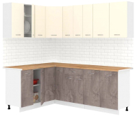 Кухонный гарнитур Кортекс-мебель Корнелия Лира 1.5x2.2 (крем/оникс/дуб бунратти) - 