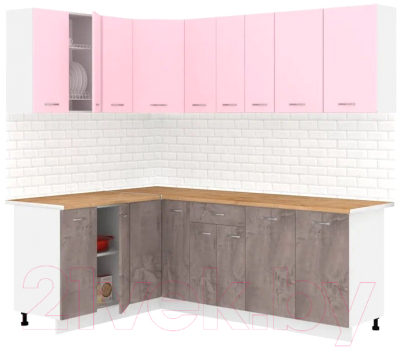 Готовая кухня Кортекс-мебель Корнелия Лира 1.5x2.2 (розовый/оникс/дуб бунратти)