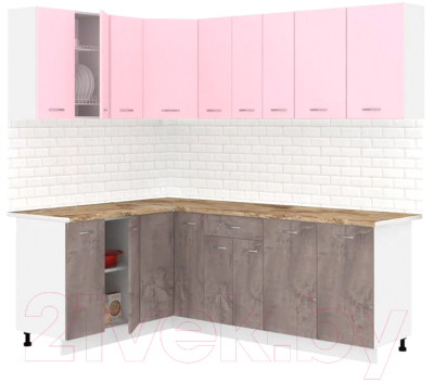 Готовая кухня Кортекс-мебель Корнелия Лира 1.5x2.2 (розовый/оникс/мадрид)