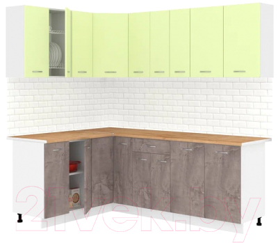 Готовая кухня Кортекс-мебель Корнелия Лира 1.5x2.2 (салатовый/оникс/дуб бунратти)