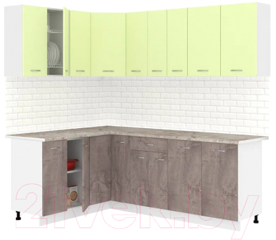 Кухонный гарнитур Кортекс-мебель Корнелия Лира 1.5x2.2 (салатовый/оникс/марсель)