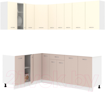 Готовая кухня Кортекс-мебель Корнелия Лира 1.5x2.2 без столешницы (крем/капучино)