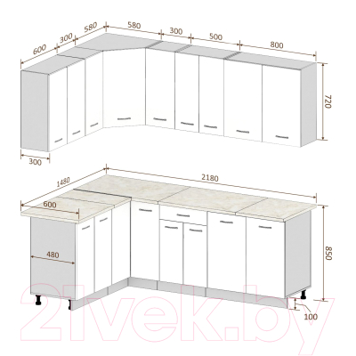 Кухонный гарнитур Кортекс-мебель Корнелия Лира 1.5x2.2 без столешницы (капучино/оникс)